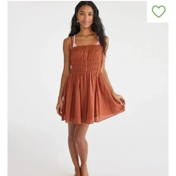 Aeropostale | Dresses | Brown Cinched Buttoned Mini Dress Cottagecore Boho  Chic Hippie Bohemian | Poshmark
